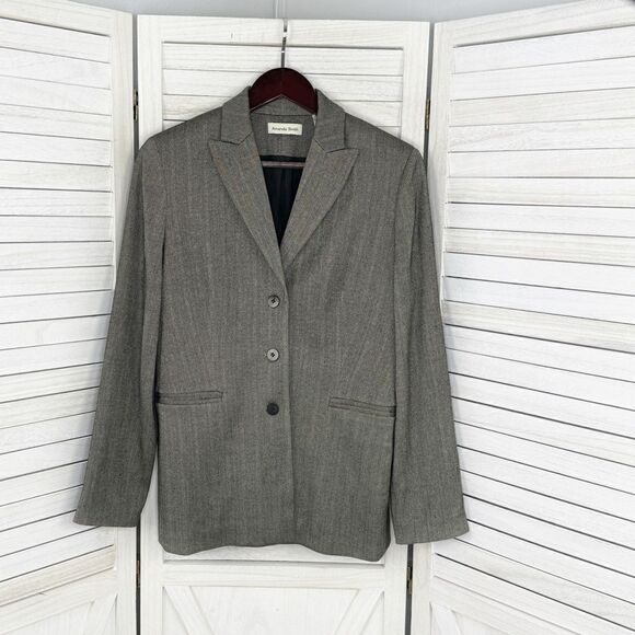 Amanda Smith Herringbone Oversized Blazer Jacket Black Tan 6 Single Breasted - Picture 8 of 15